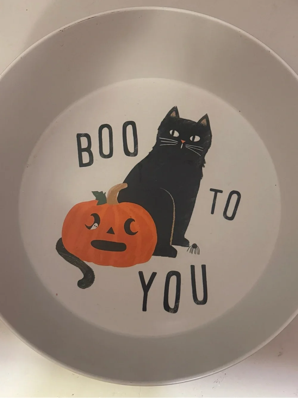 Halloween Cat & Pumpkin Serving Bowl - White and Orange Halloween Candy Bowl